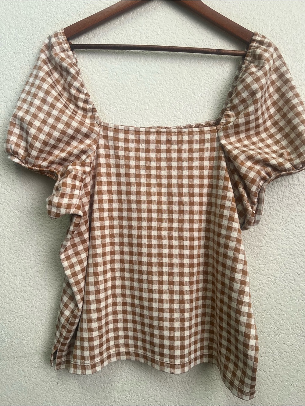 Madewell Brown and Cream Gingham Puff-Sleeve Button-Down Top - Picture 4 of 9